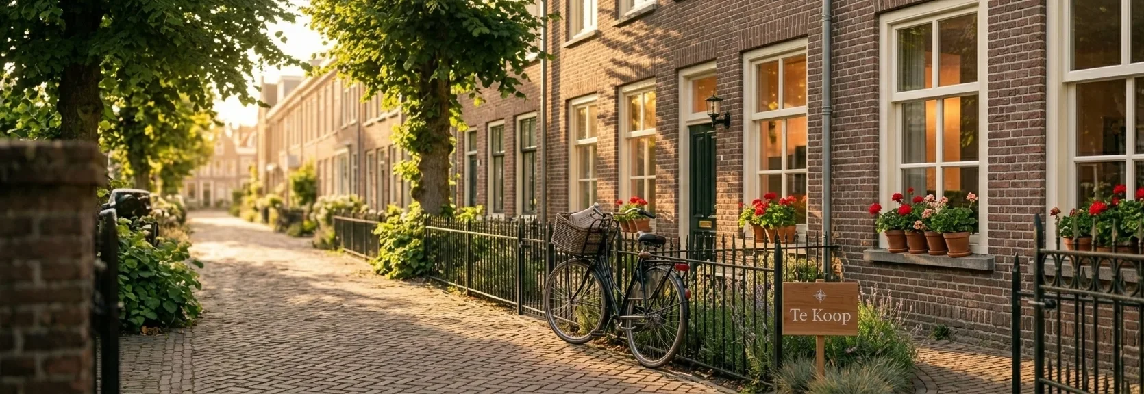 Een rustig Nederlands straatje in de avondzon